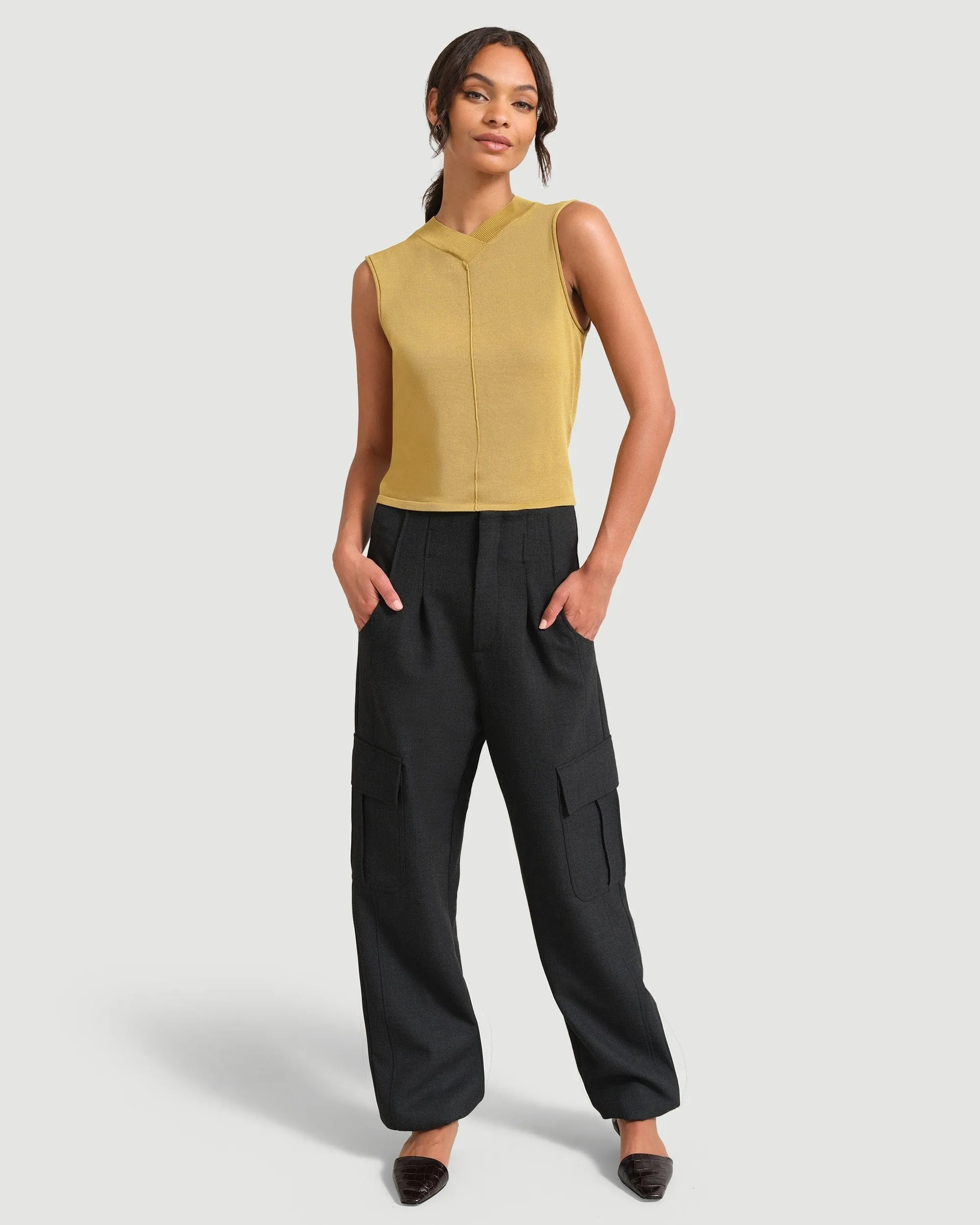 Priya V-Neck Cropped Sweater Tank | Bay Leaf