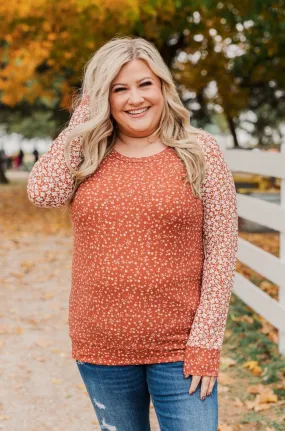 Radiant Joy Ribbed Floral Top- Rust