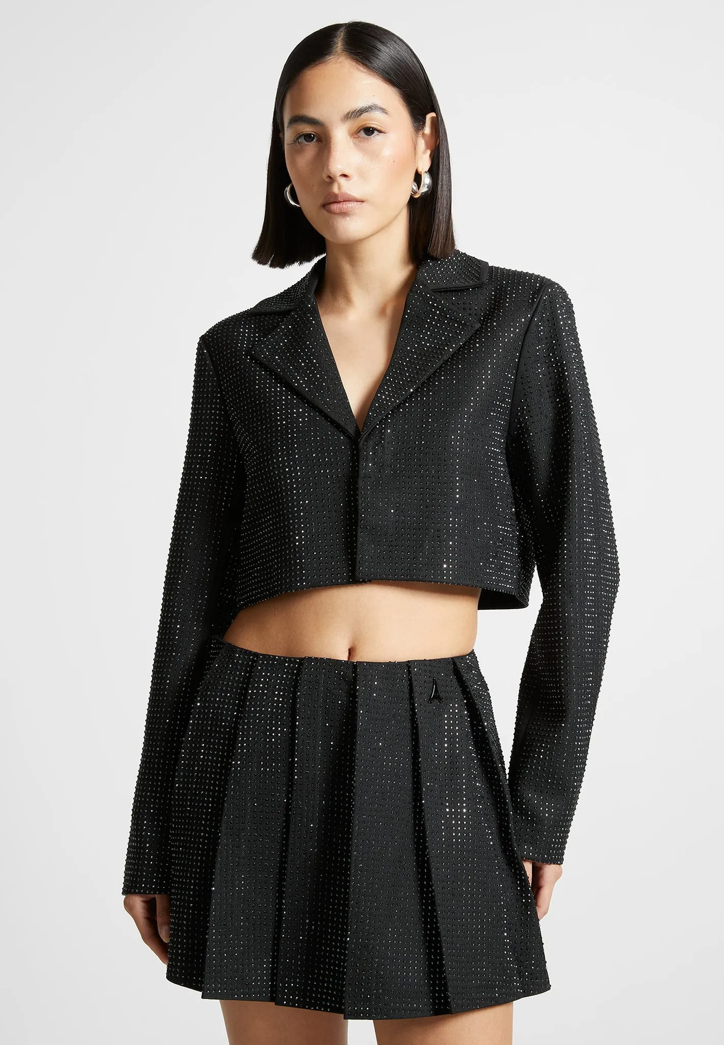 Rhinestone Cropped Blazer - Black