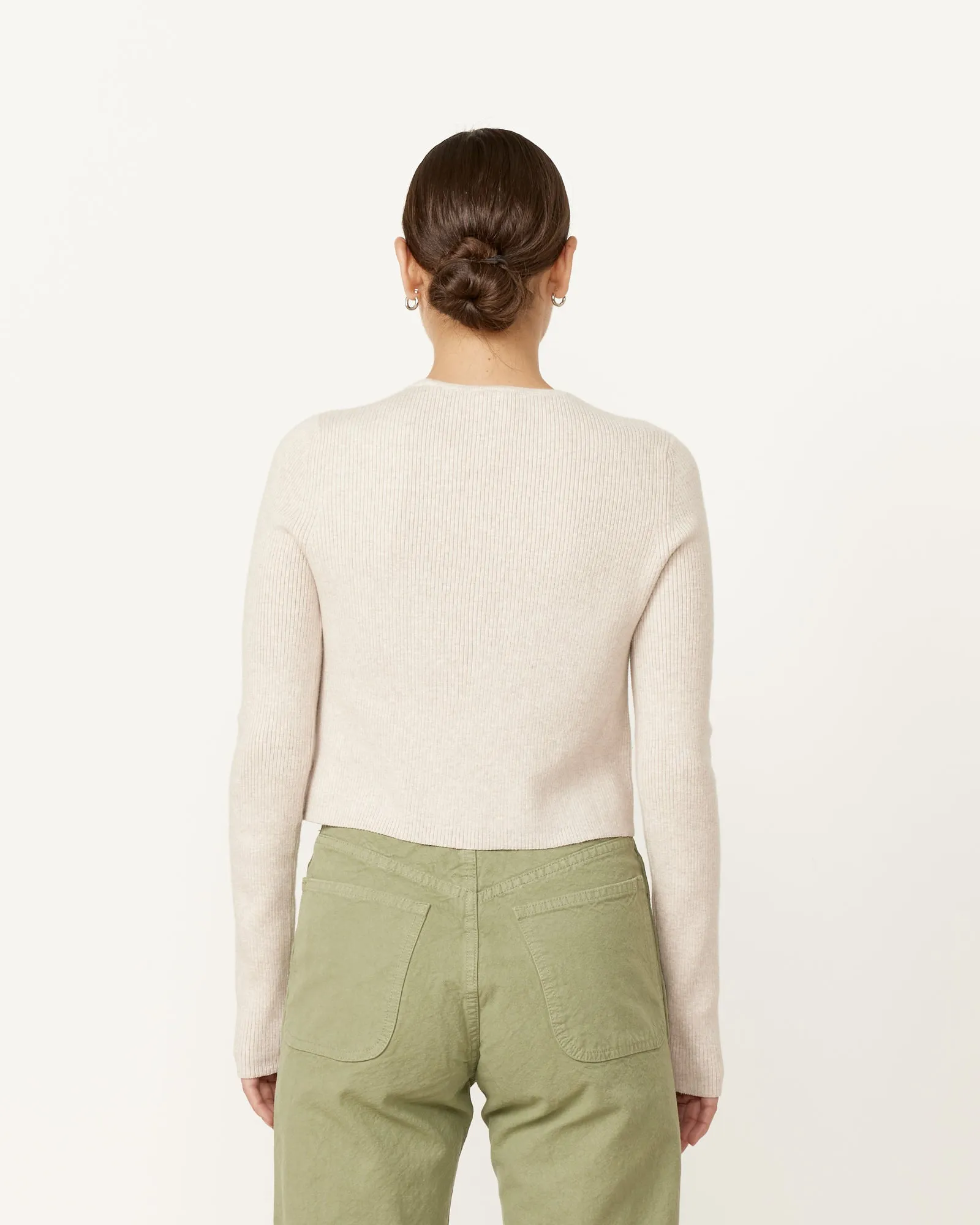 Rib Crop Crewneck in Chalk Melange