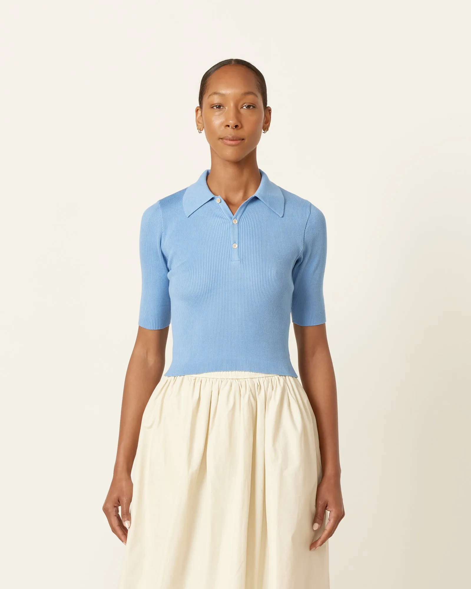 Rib Knit Polo in Light Blue