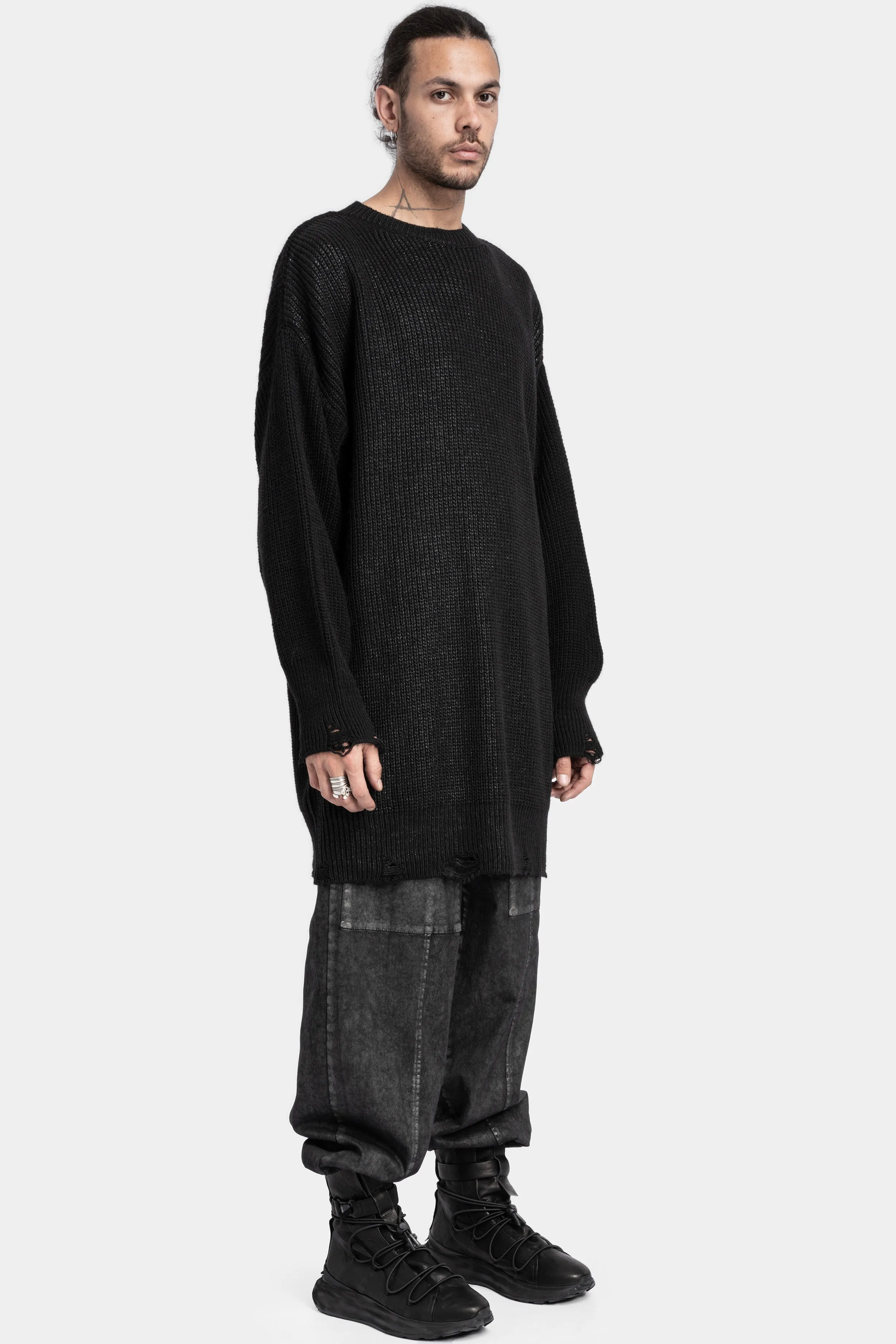 Rib knitted front coated oversized sweater