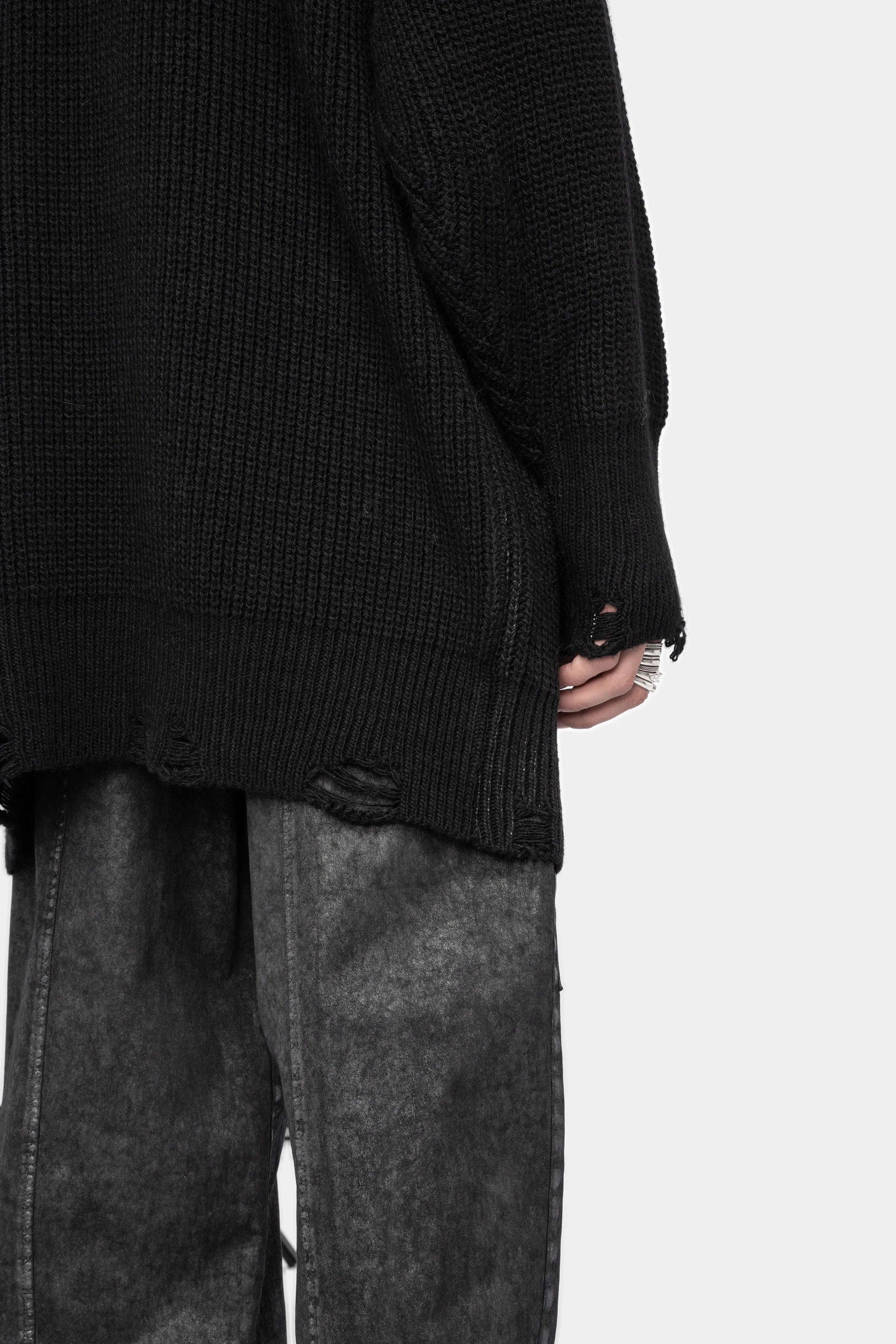 Rib knitted front coated oversized sweater