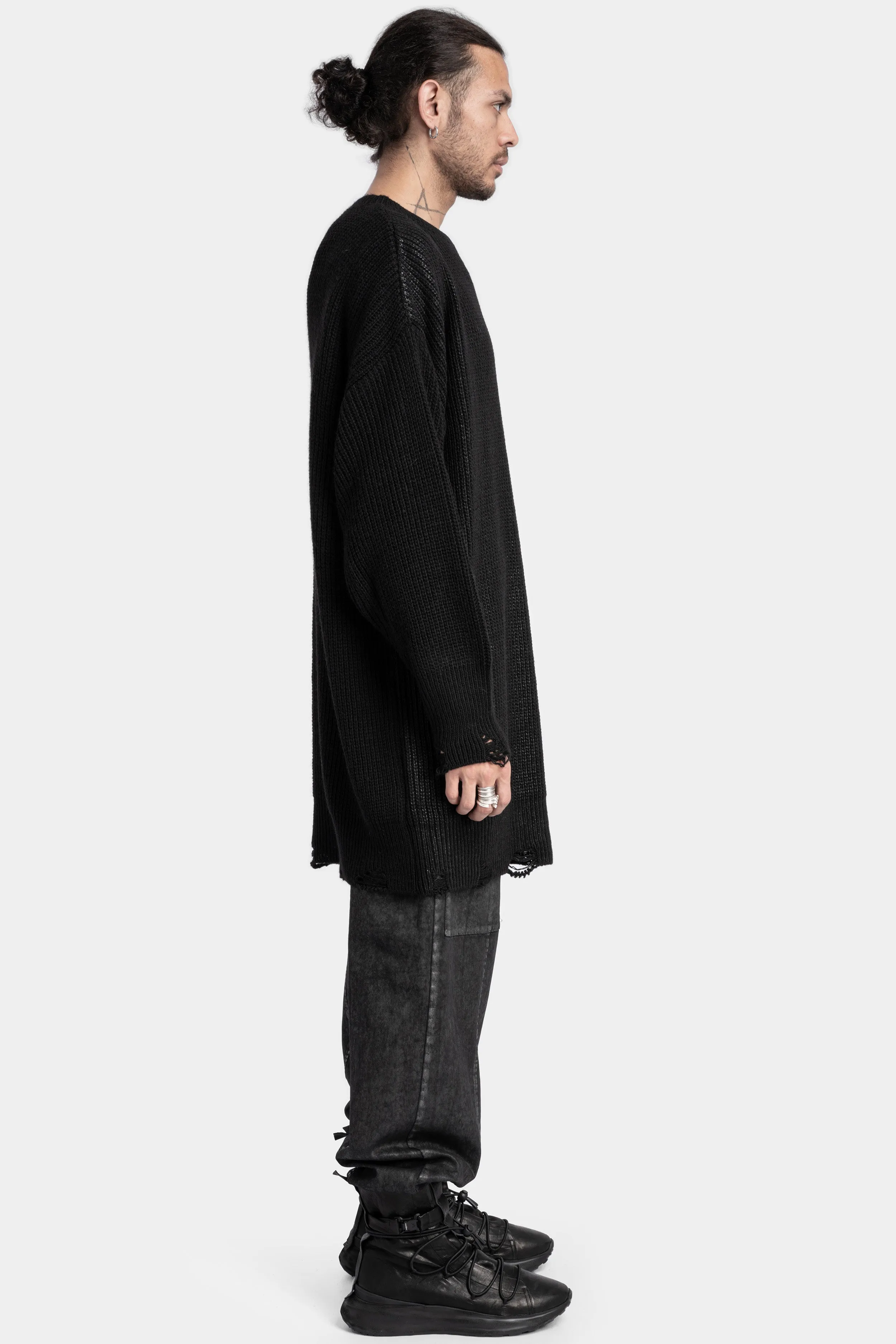 Rib knitted front coated oversized sweater