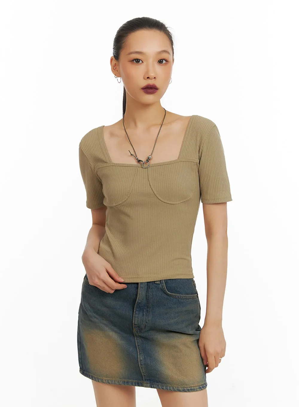 Ribbed Slim Fit Square Neck Top IA417