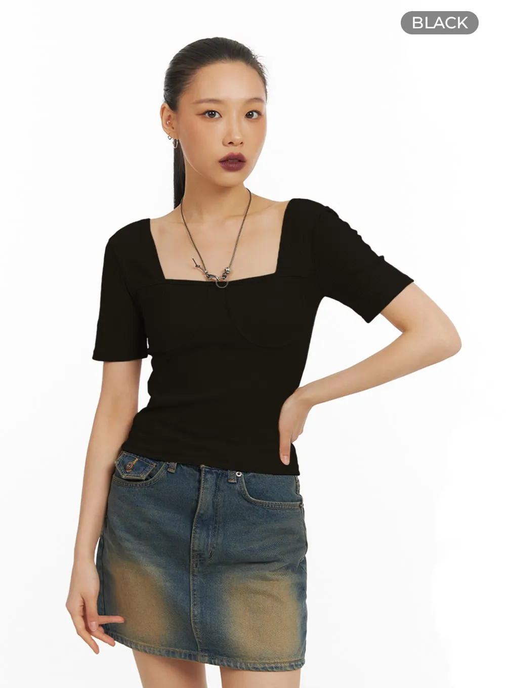 Ribbed Slim Fit Square Neck Top IA417