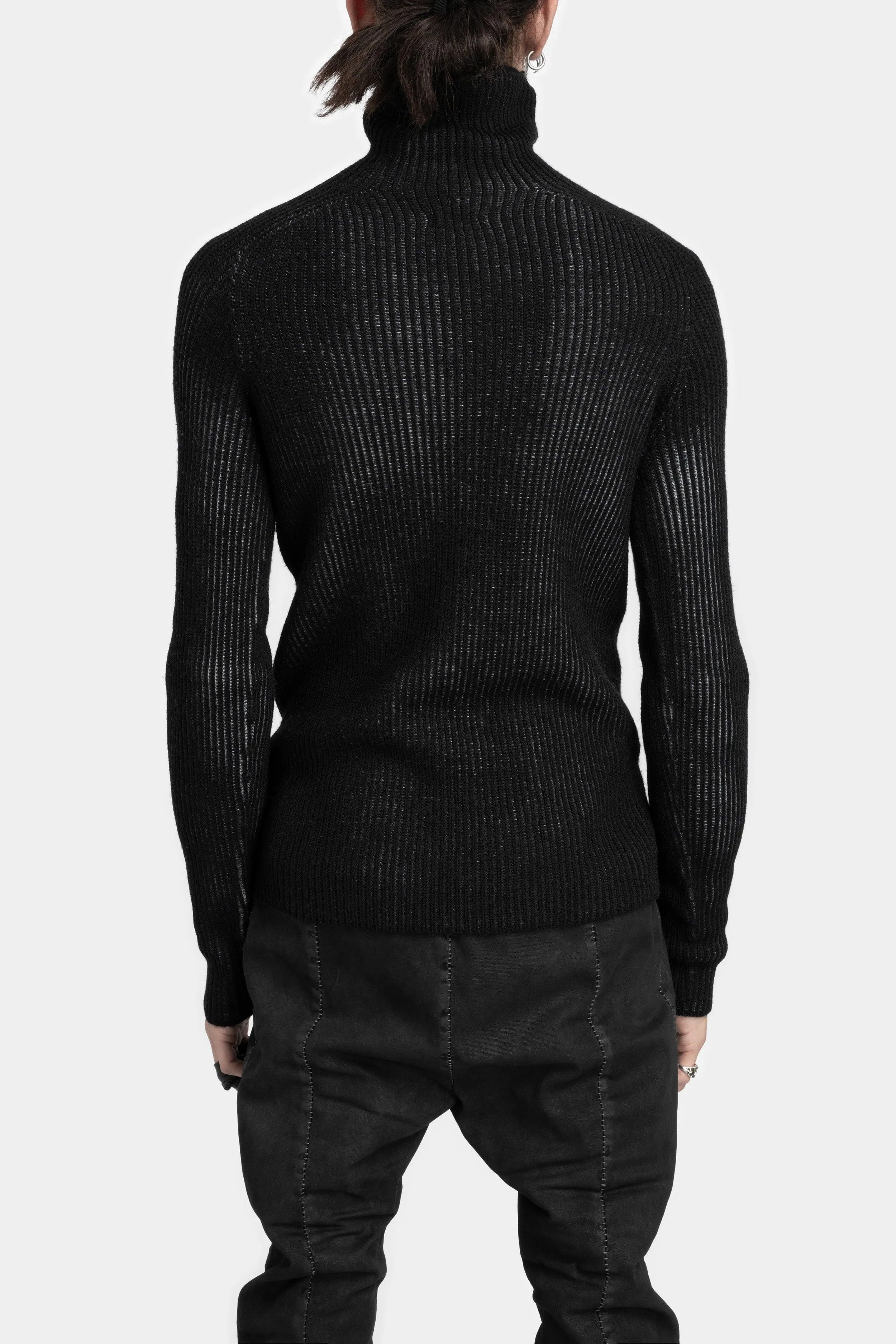 Ribbed wool knit high neck sweater