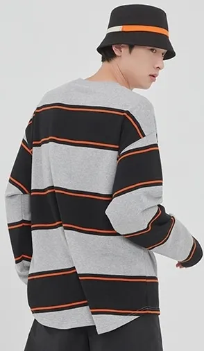 ROMANTIC CROWN  |Pullovers Stripes Unisex Studded Street Style U-Neck