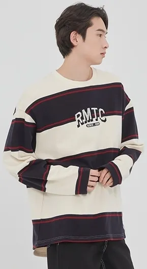 ROMANTIC CROWN  |Pullovers Stripes Unisex Studded Street Style U-Neck