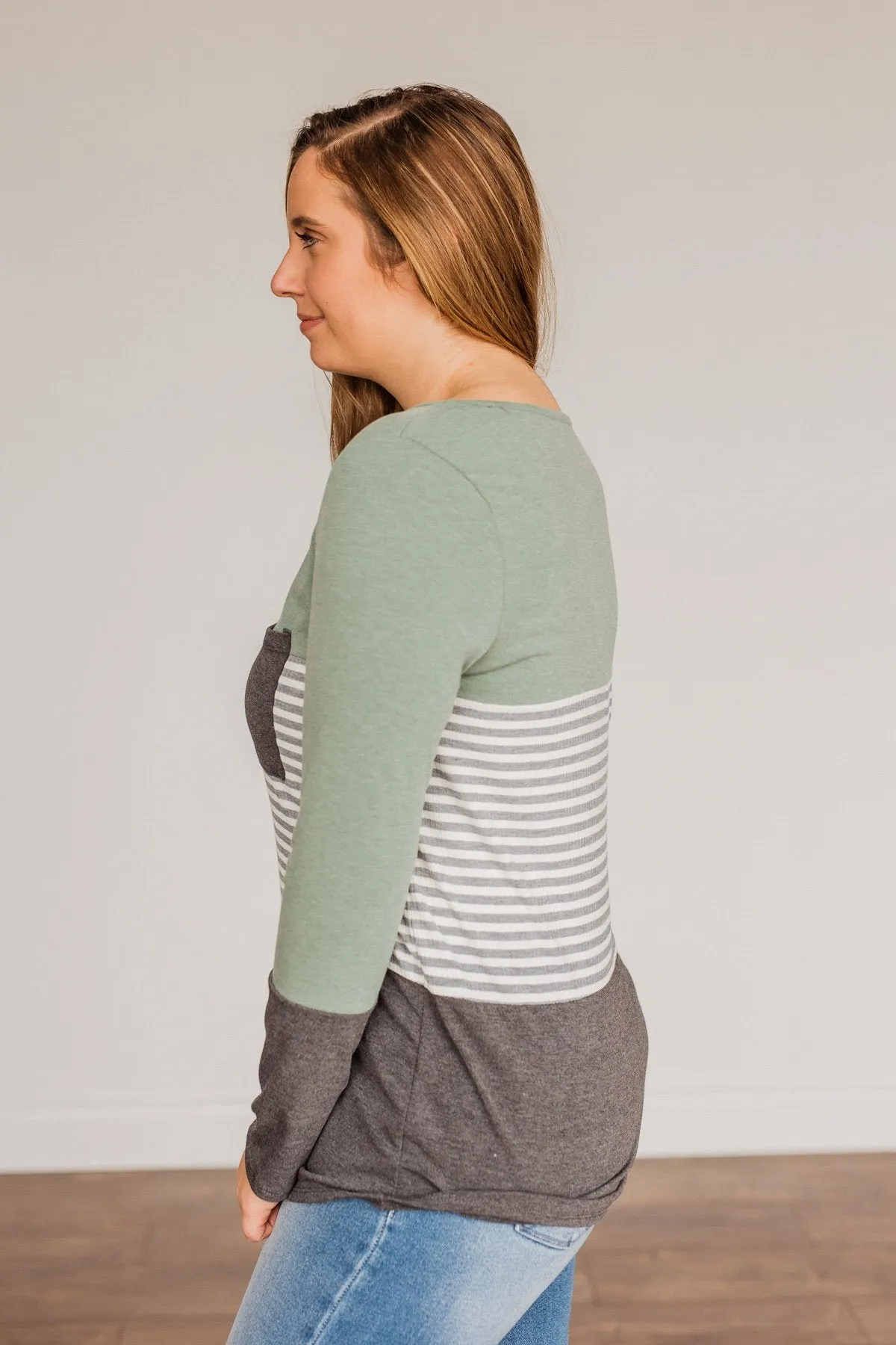 Simple Moments Color Block Top- Sage & Charcoal