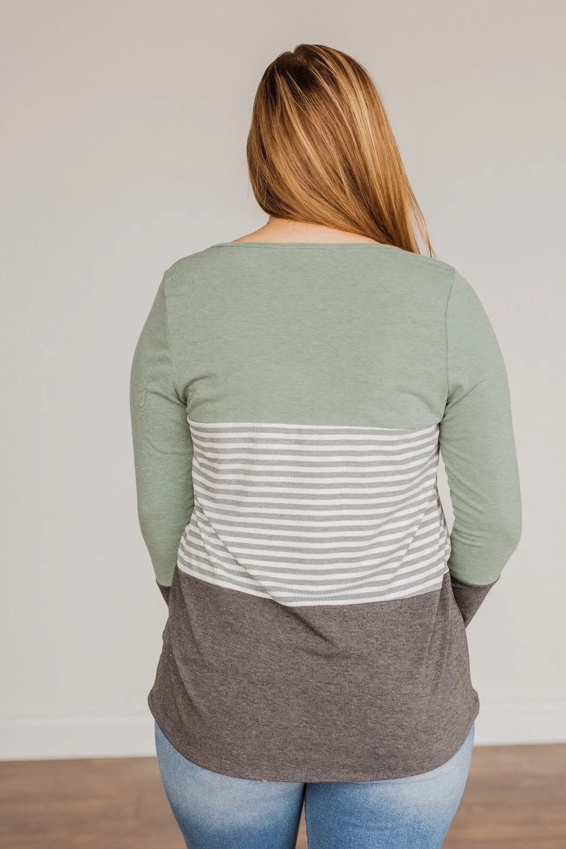 Simple Moments Color Block Top- Sage & Charcoal