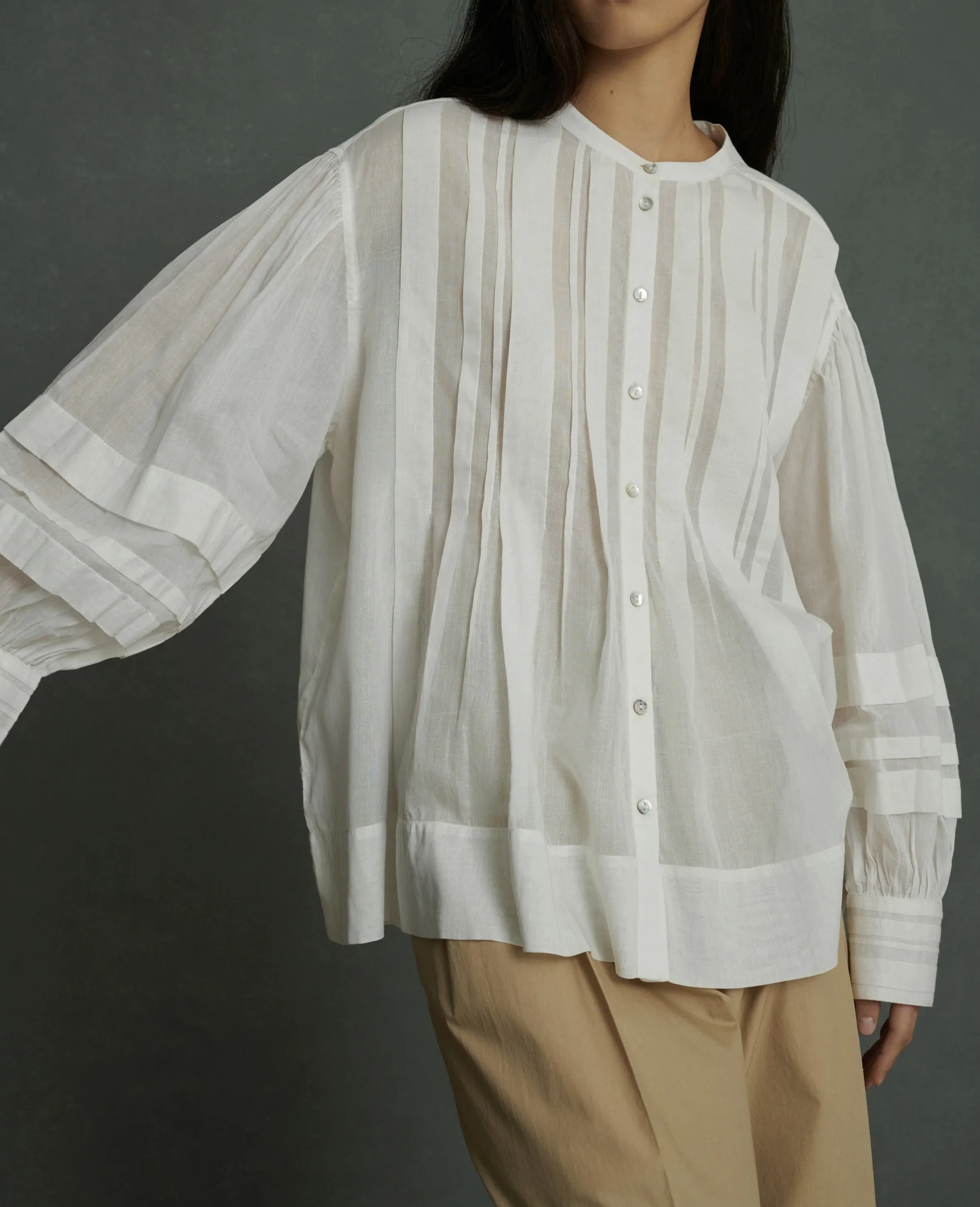 soeur  |Tartan Casual Style Chiffon Long Sleeves Plain Cotton