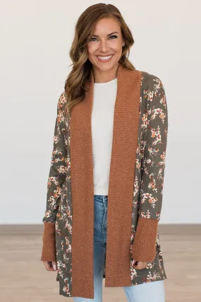 Soft For The Soul Floral Cardigan- Olive & Rust