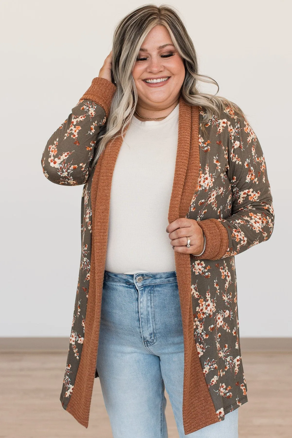 Soft For The Soul Floral Cardigan- Olive & Rust