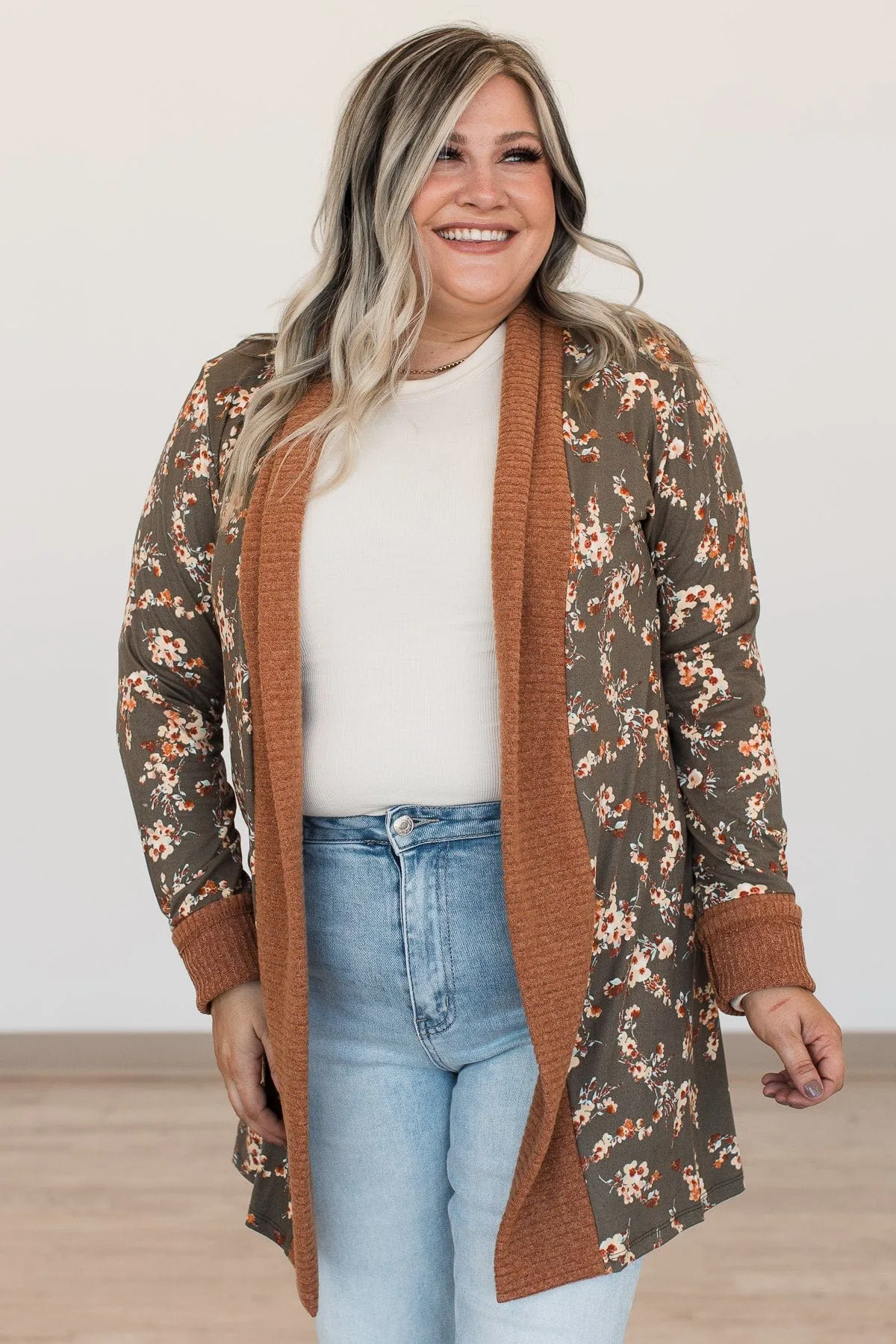 Soft For The Soul Floral Cardigan- Olive & Rust