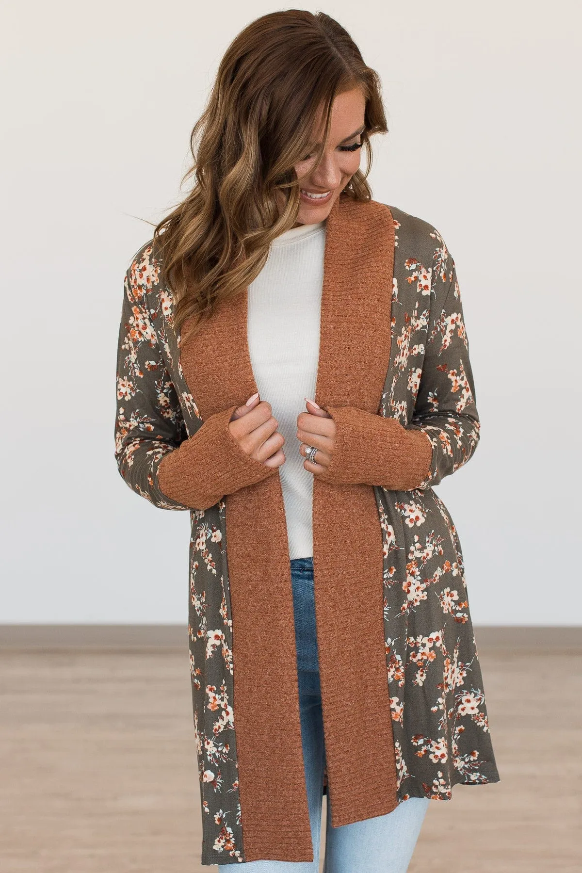 Soft For The Soul Floral Cardigan- Olive & Rust