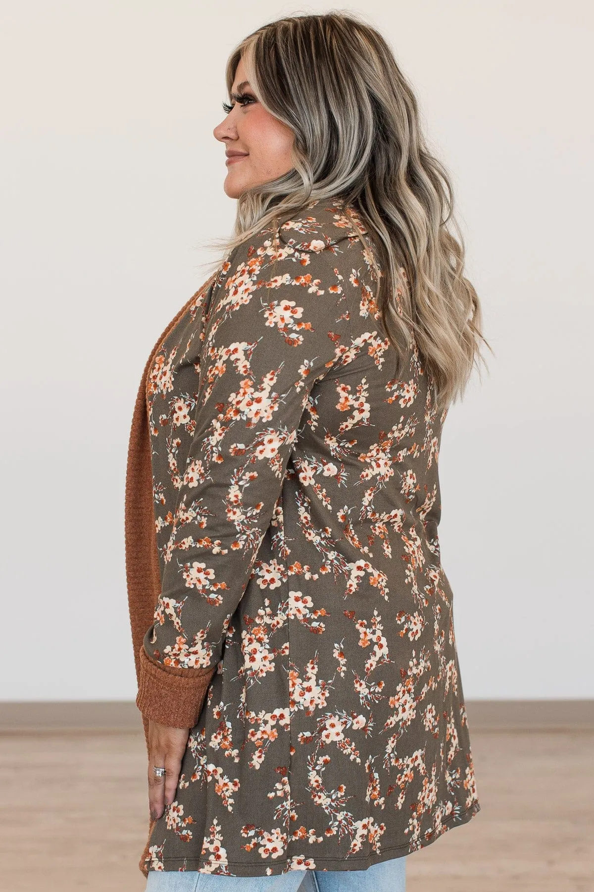 Soft For The Soul Floral Cardigan- Olive & Rust