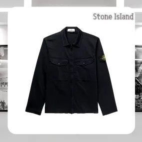 STONE ISLAND  |Long Sleeves Plain Cotton Logo Shirts