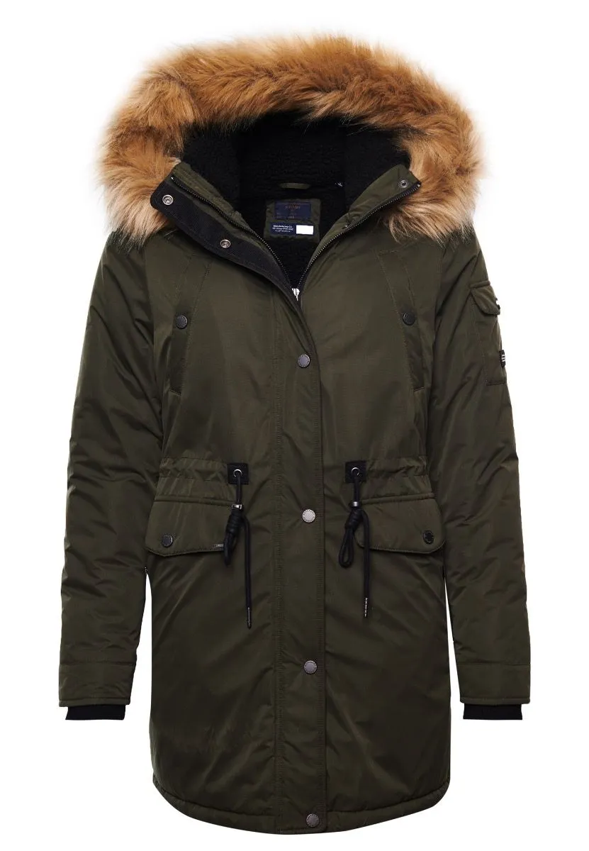 Superdry Womens Nadare Microfibre Parka Jacket Dark Moss