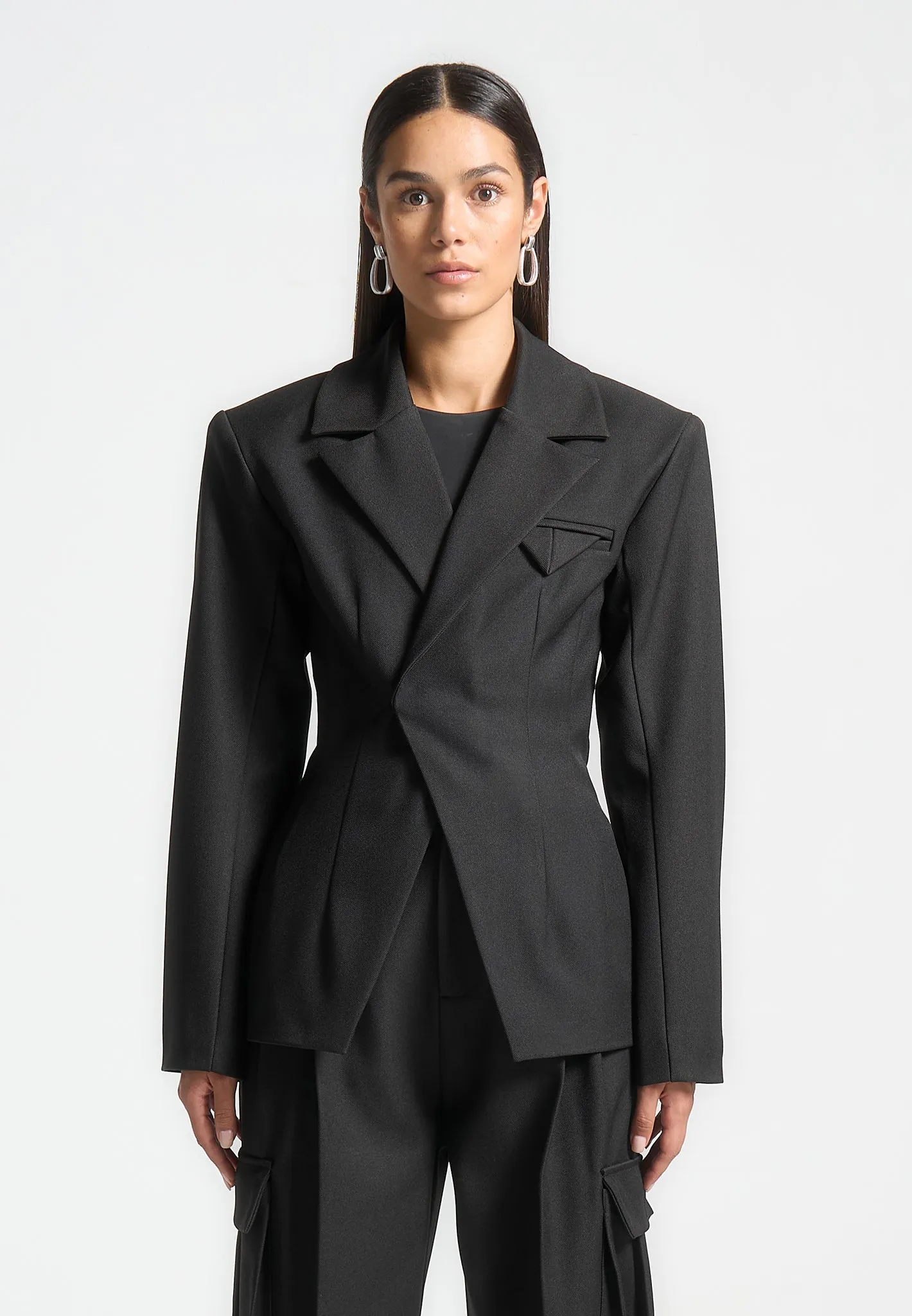 Tailored Contour Double Breasted Blazer - Black