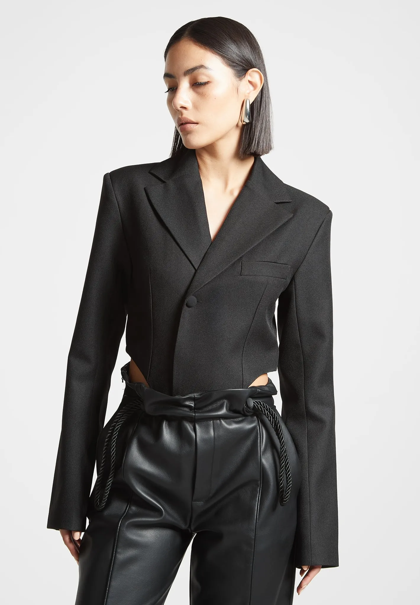 Tailored High Leg Blazer Bodysuit - Black