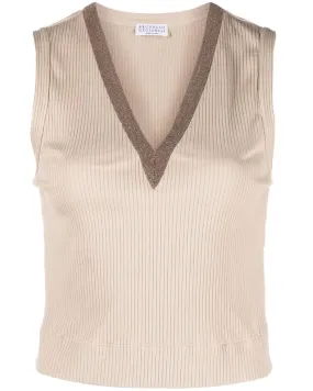 Taupe Pink Cotton Ribbed Sleeveless Monili Tank