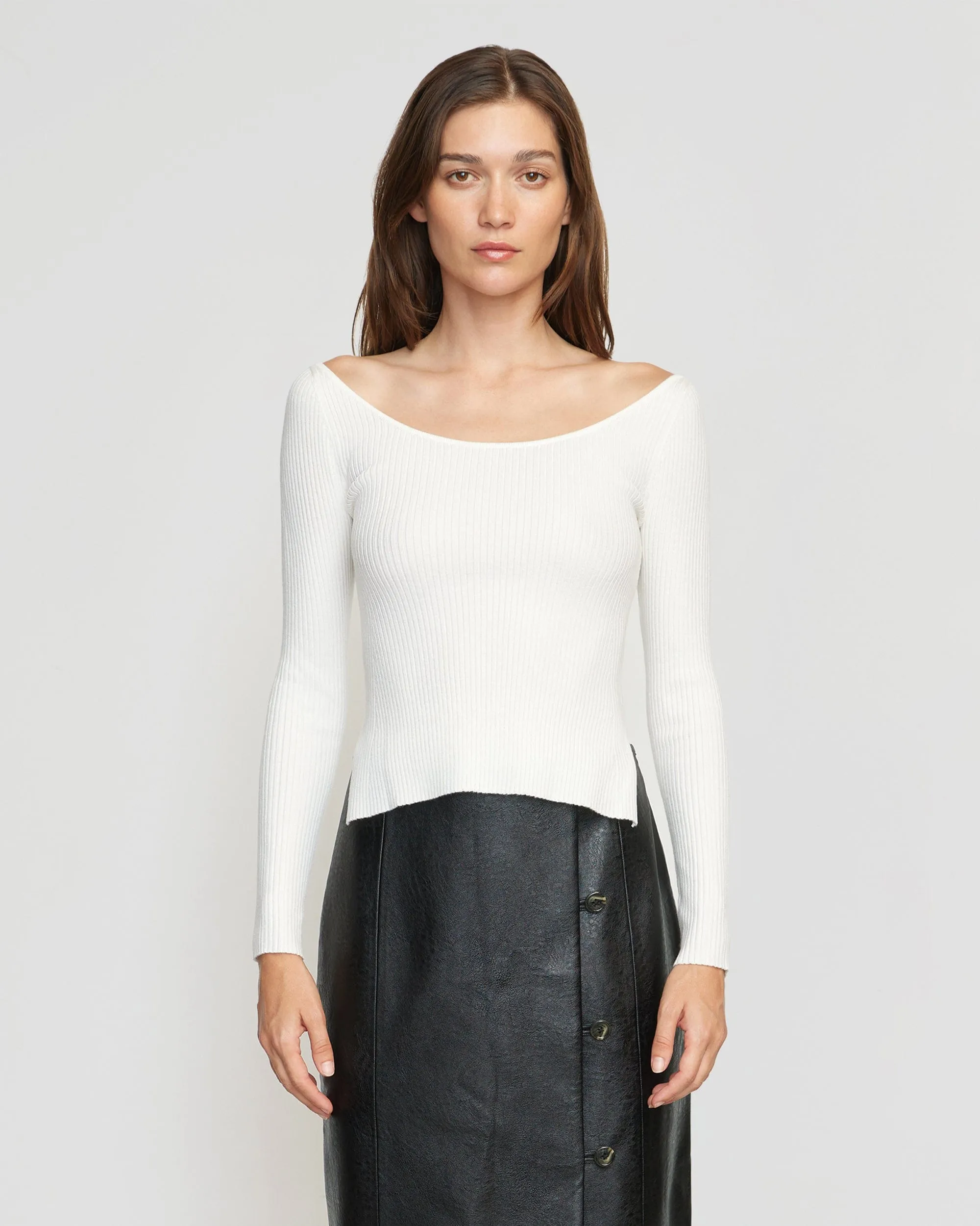 Thais Off-Shoulder Ribbed Sweater | White