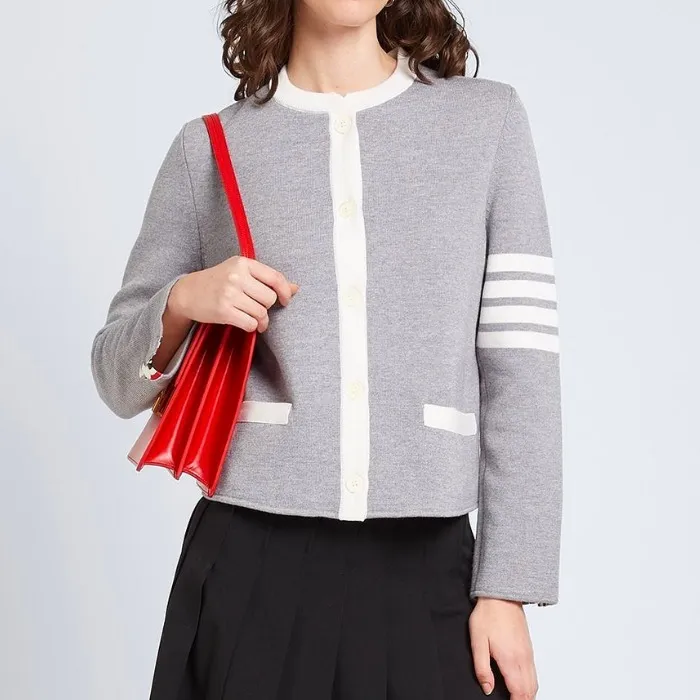 THOM BROWNE  |Wool Nylon Long Sleeves Plain Logo Cardigans