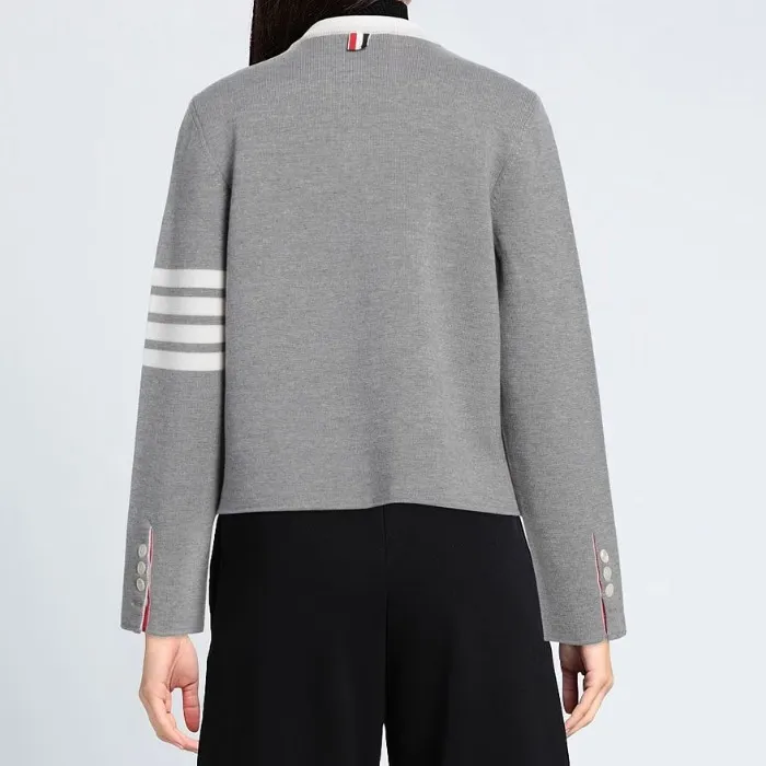 THOM BROWNE  |Wool Nylon Long Sleeves Plain Logo Cardigans