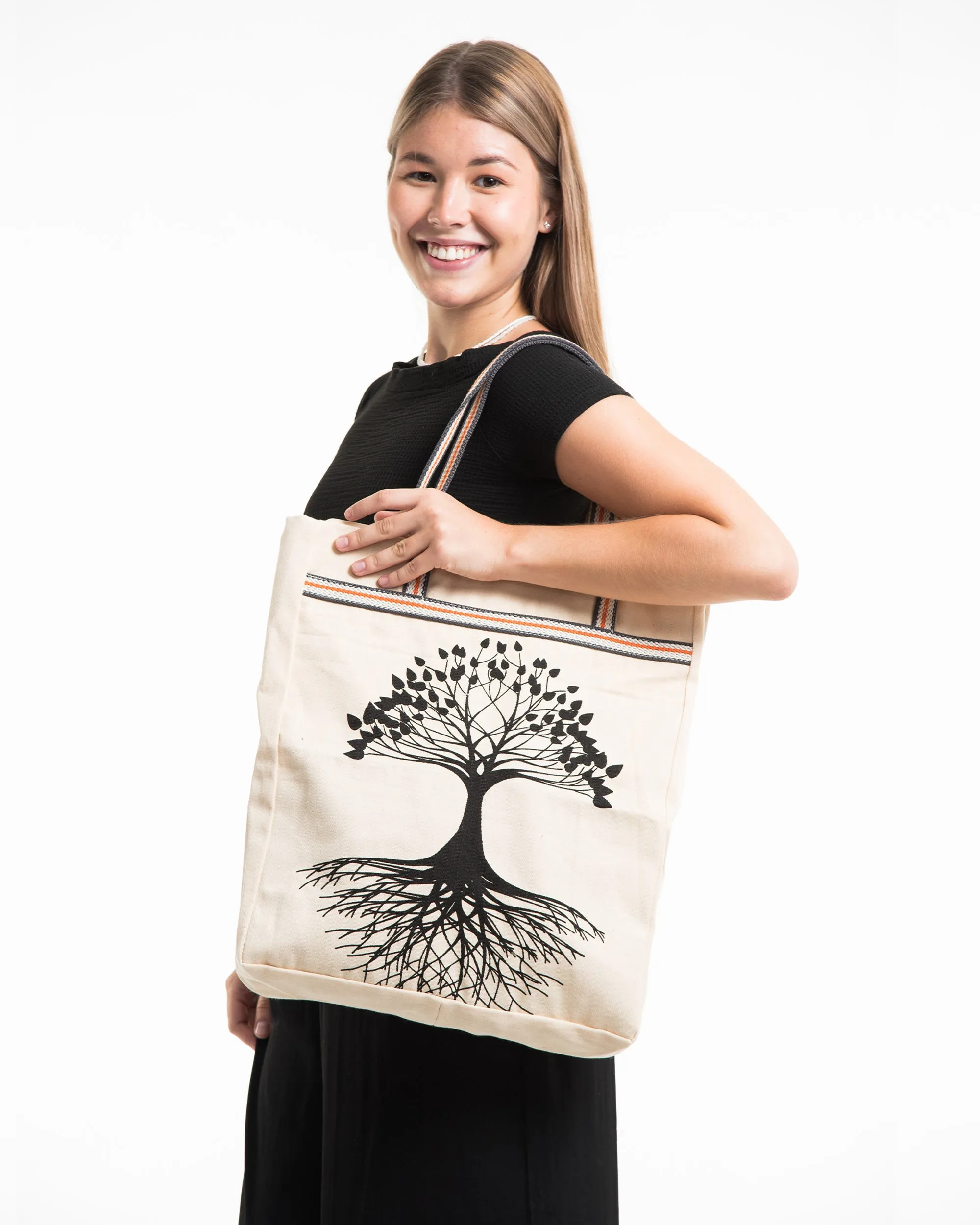 Tree of Life Canvas Everyday Tote Bag in Natural