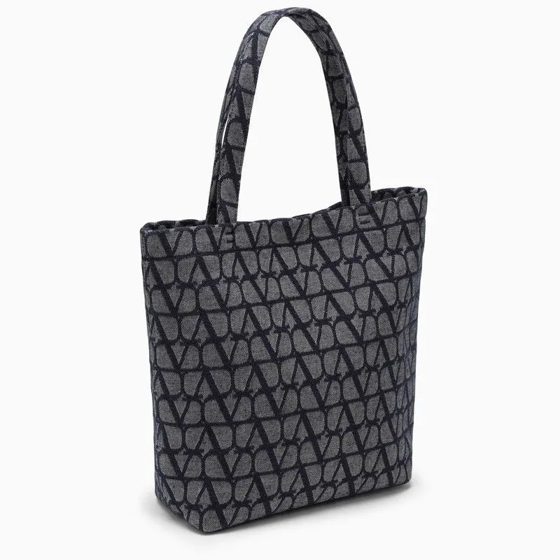 VALENTINO GARAVANI Denim-Effect Multicolor Tote Bag with Iconic Pattern for Men