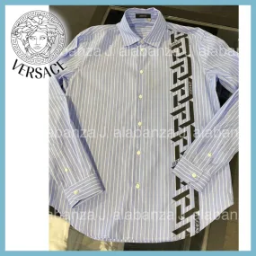 VERSACE  |Stripes Long Sleeves Logo Luxury Shirts