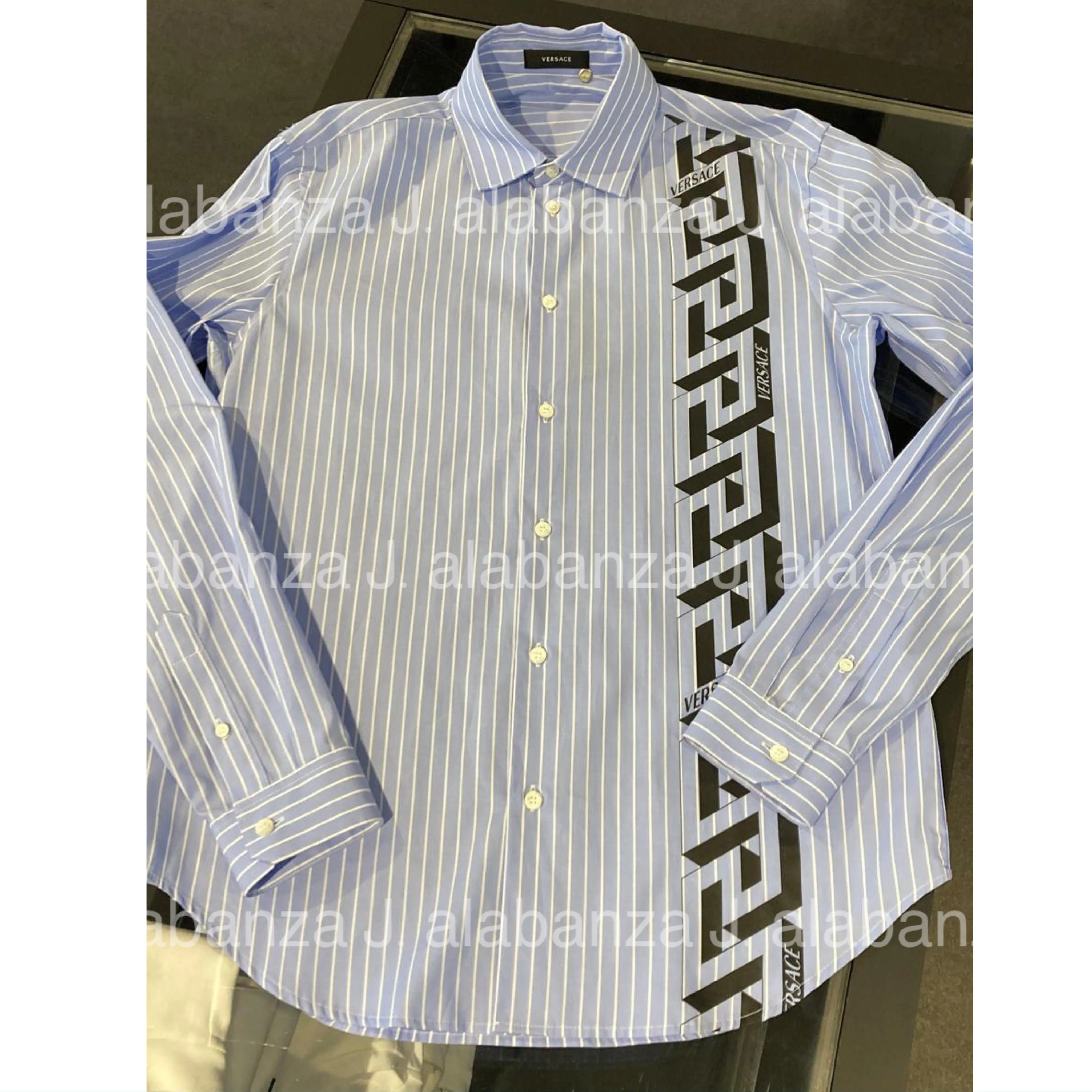 VERSACE  |Stripes Long Sleeves Logo Luxury Shirts