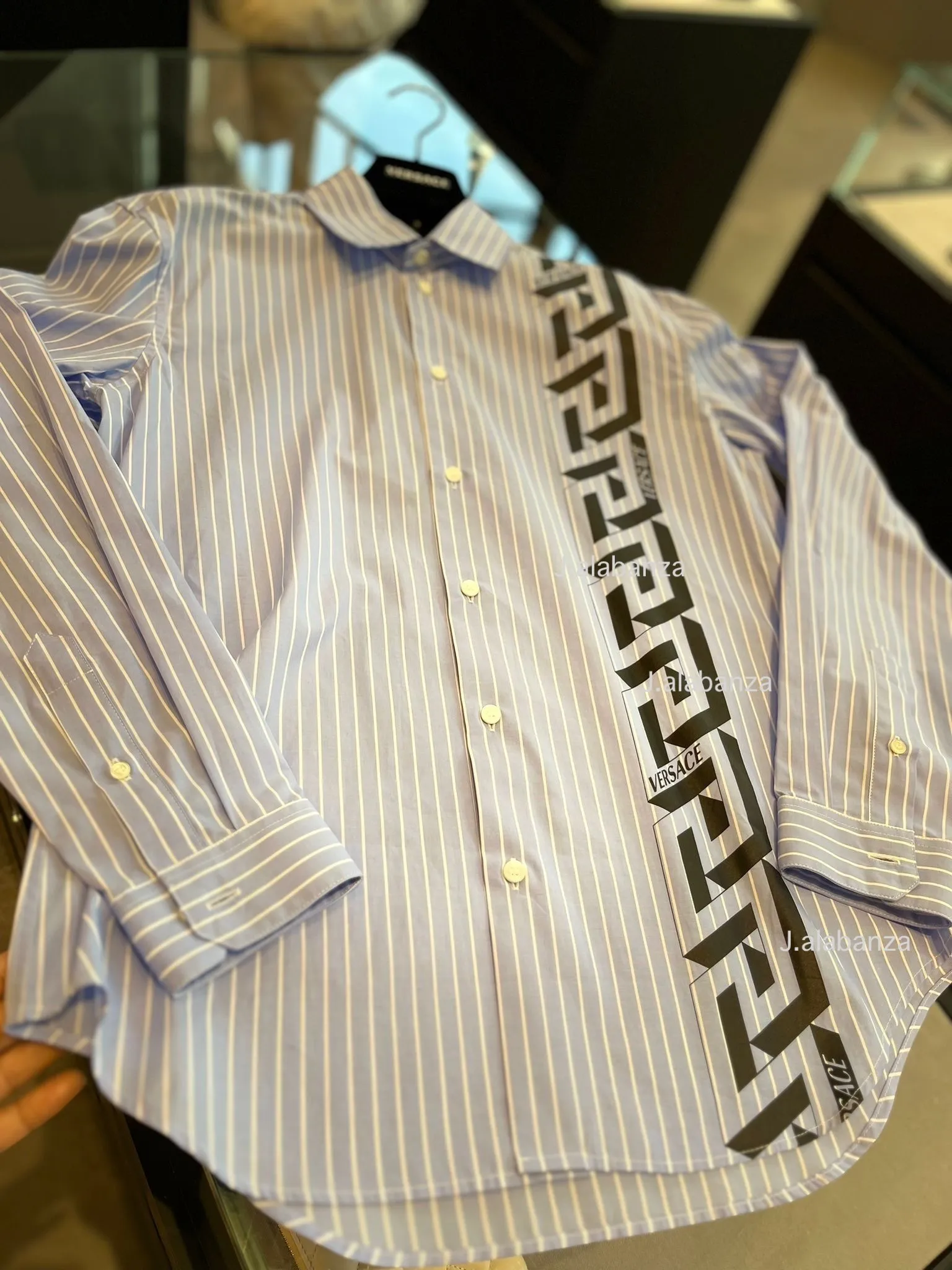 VERSACE  |Stripes Long Sleeves Logo Luxury Shirts