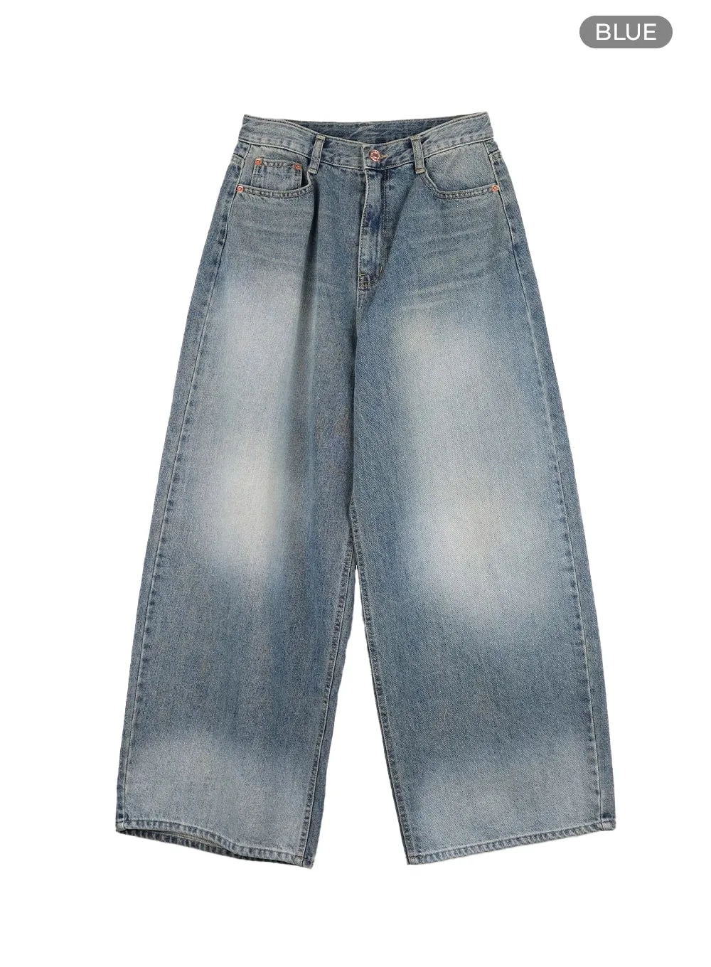 Washed Cotton Baggy Jeans CA416