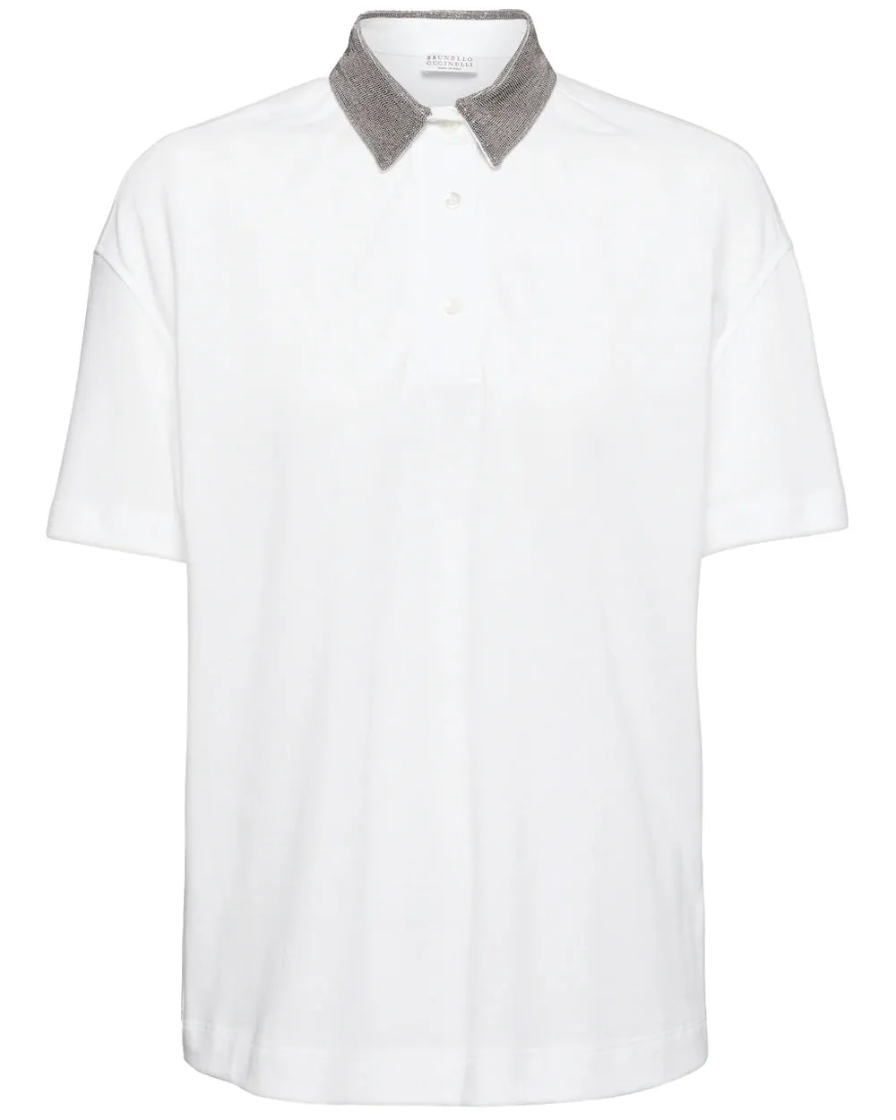 White Jersey Monili Collar Polo