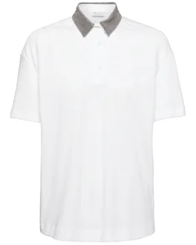 White Jersey Monili Collar Polo