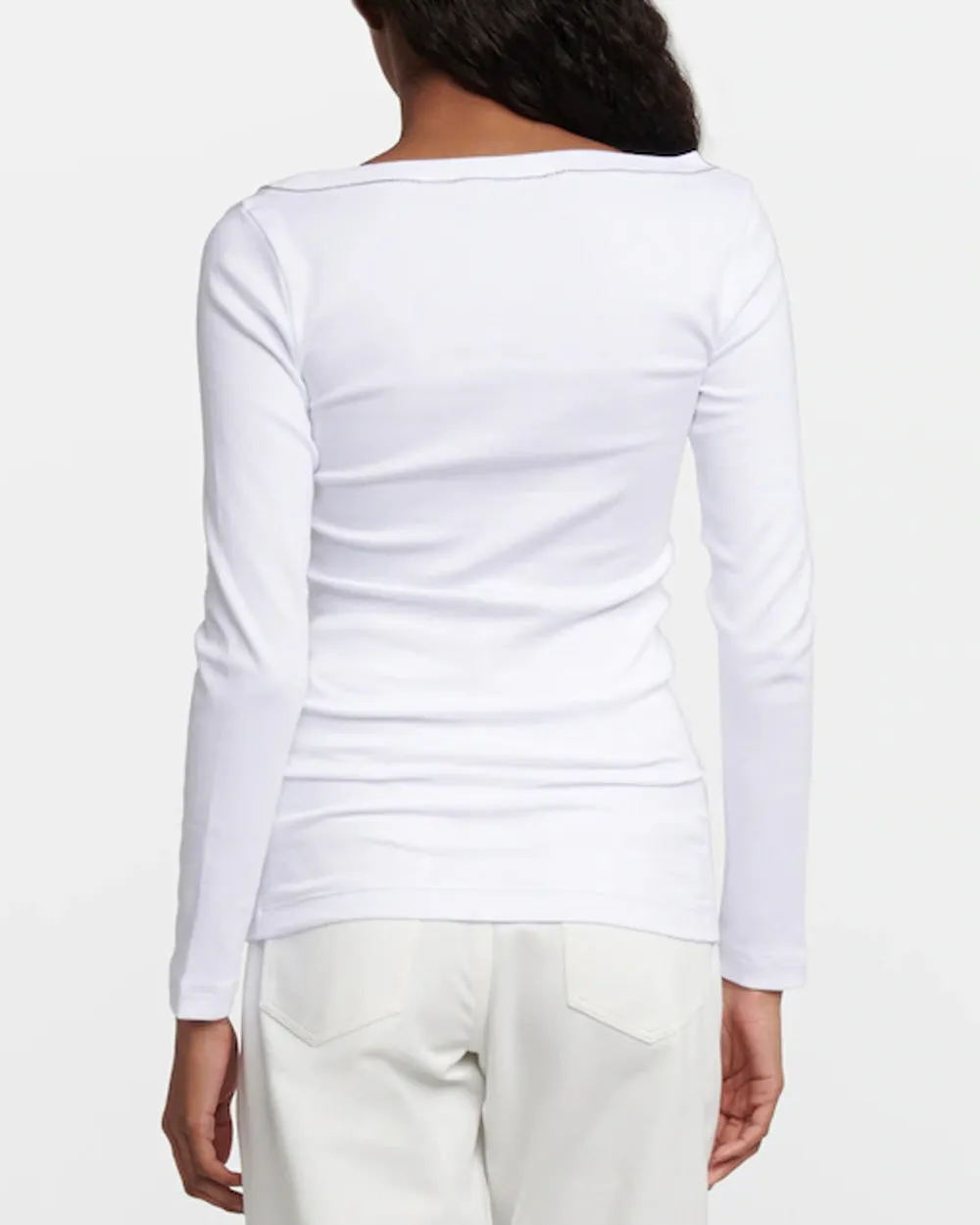 White Long Sleeve Monili V Neck T-Shirt