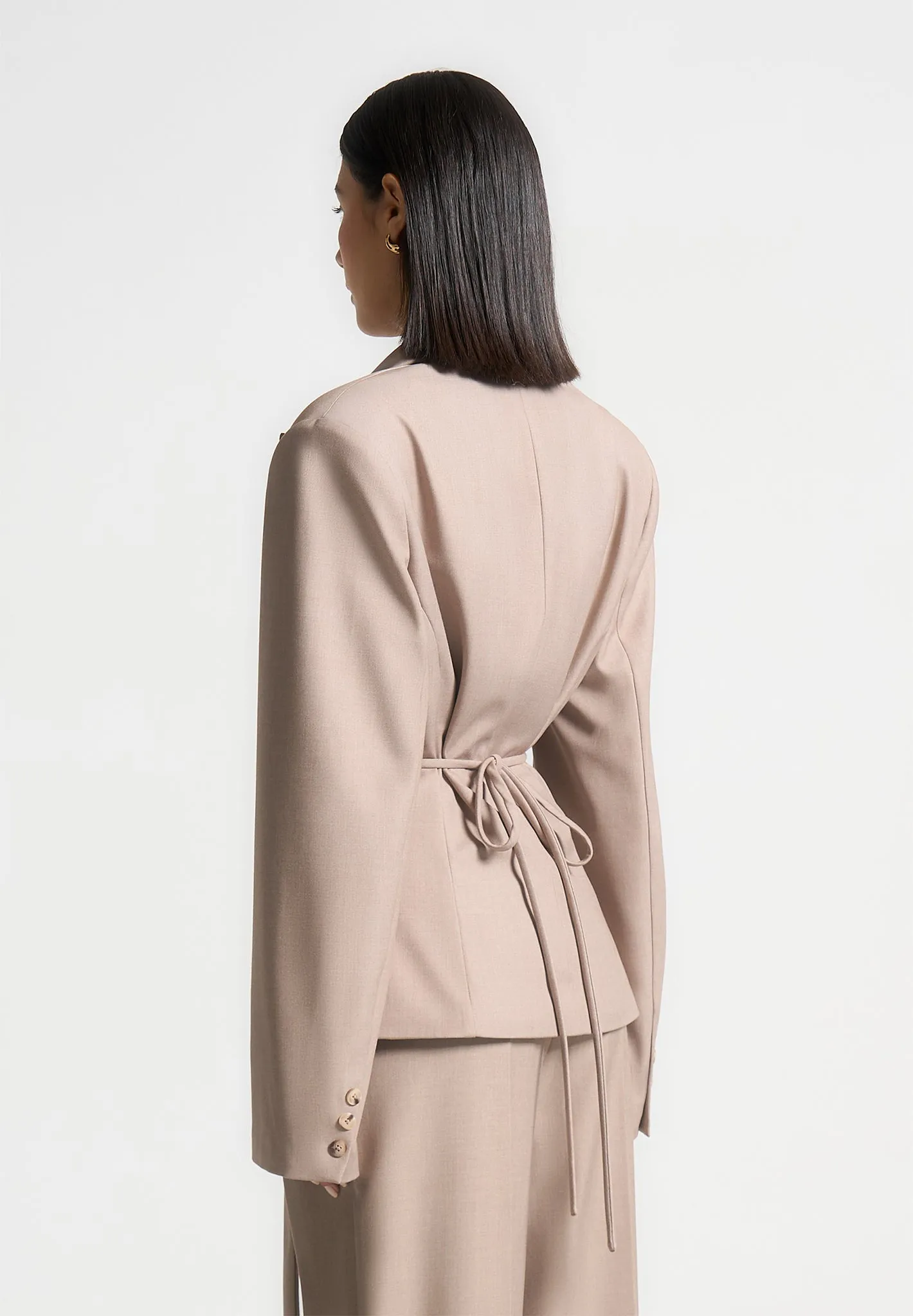 Wide Shoulder Tailored Blazer with Twin Belt - Taupe