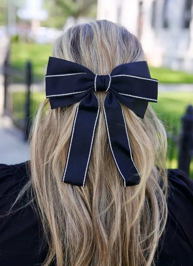 Winifred CZ Lined Hair Bow BLACK