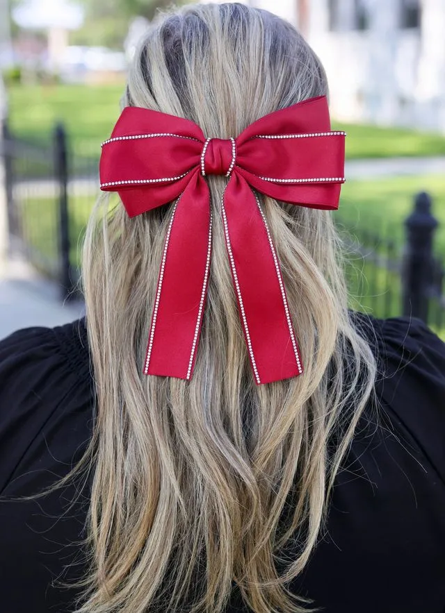 Winifred CZ Lined Hair Bow BURGUNDY