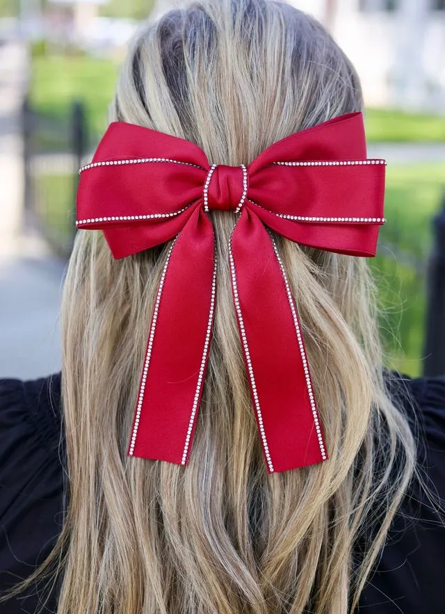 Winifred CZ Lined Hair Bow BURGUNDY