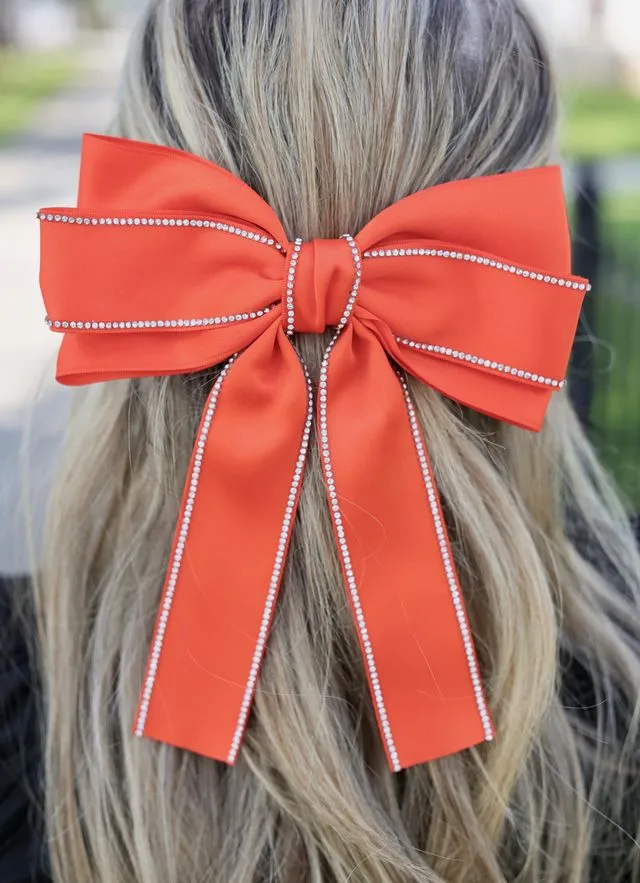 Winifred CZ Lined Hair Bow ORANGE