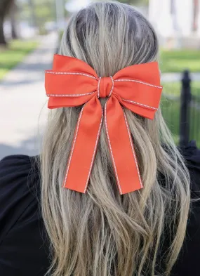 Winifred CZ Lined Hair Bow ORANGE