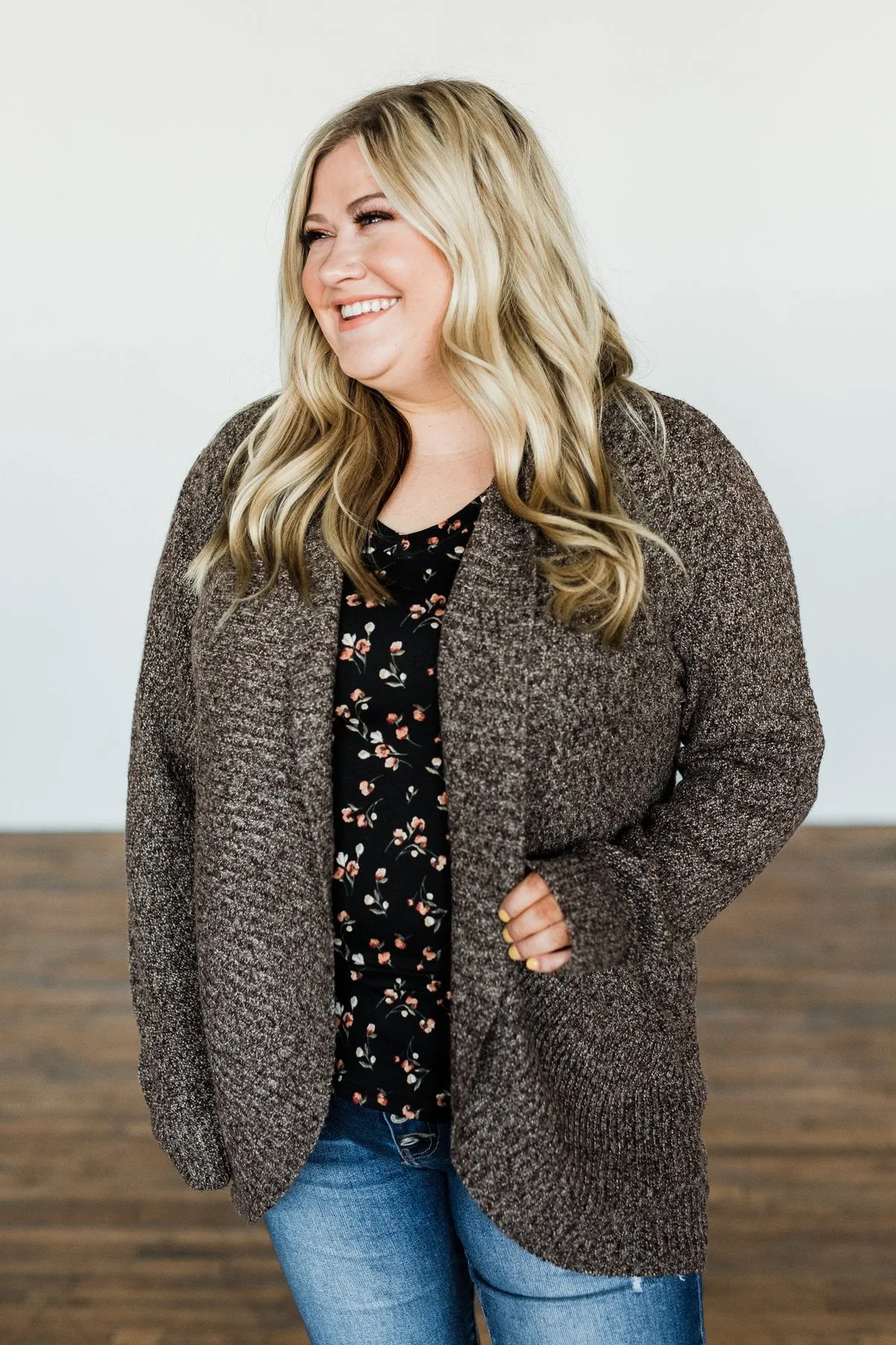 Wish You Well Knit Drape Cardigan- Brown