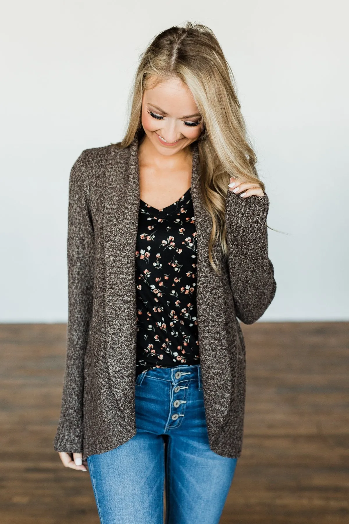 Wish You Well Knit Drape Cardigan- Brown