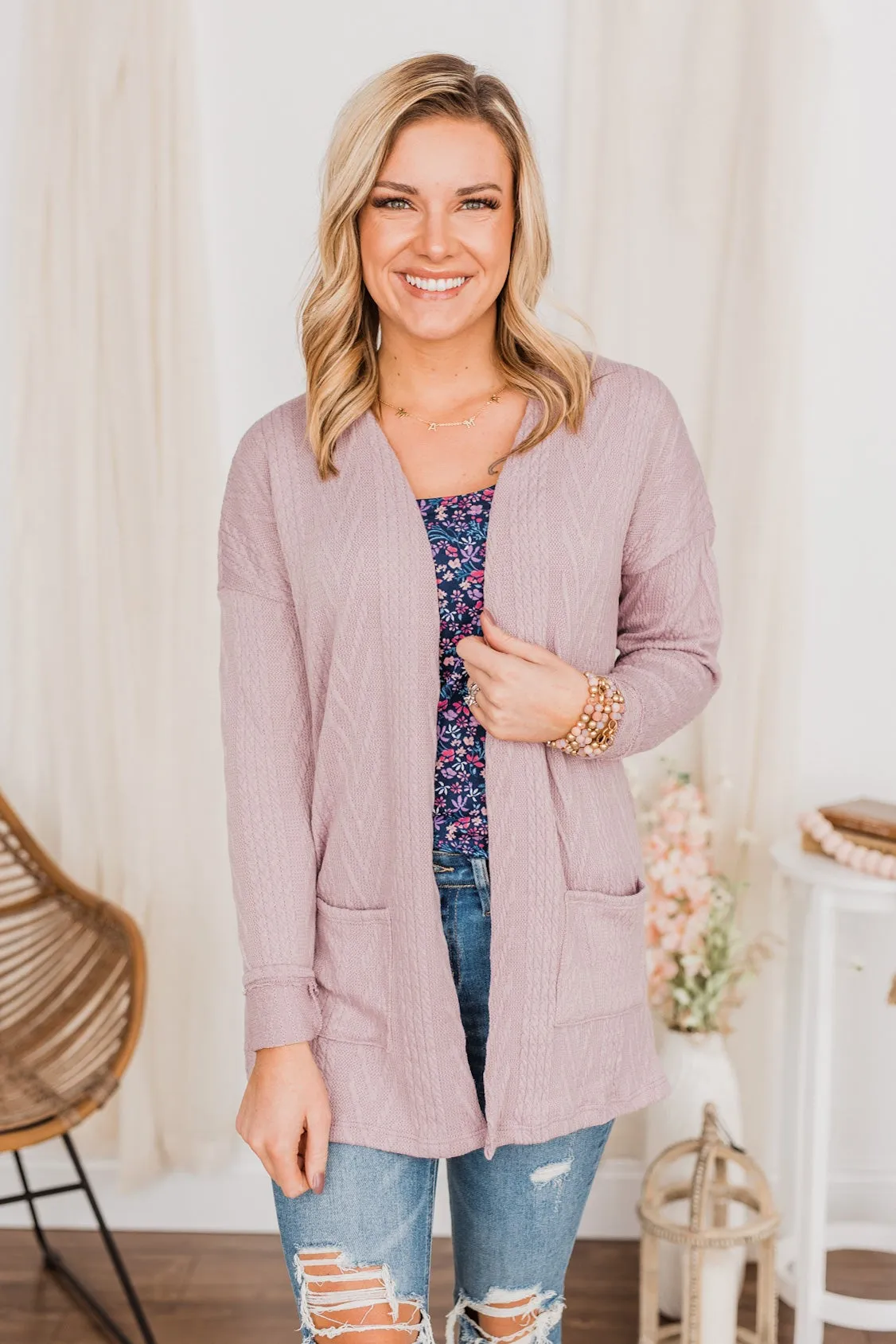 Wish You Were Here Knit Cardigan- Lavender