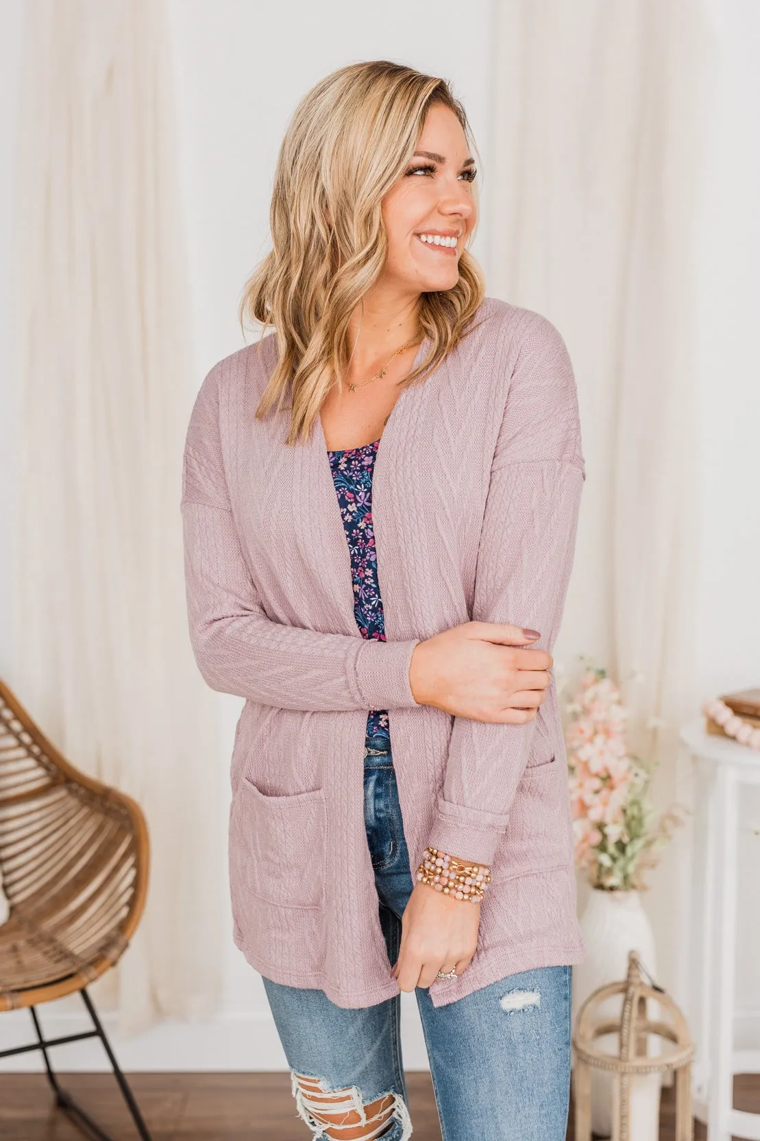 Wish You Were Here Knit Cardigan- Lavender