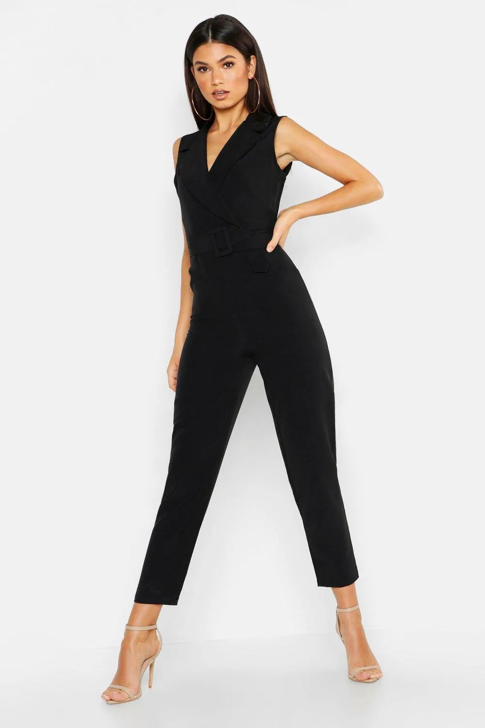 Woven Blazer Belted Jumpsuit