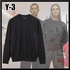 Y-3  |Crew Neck Pullovers Unisex Blended Fabrics Street Style